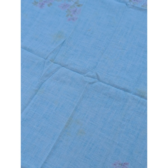 Vintage Linen Tablecloth Teal Floral Tablecloth Cottage Grandma Core 48" x 48" - Picture 9 of 16